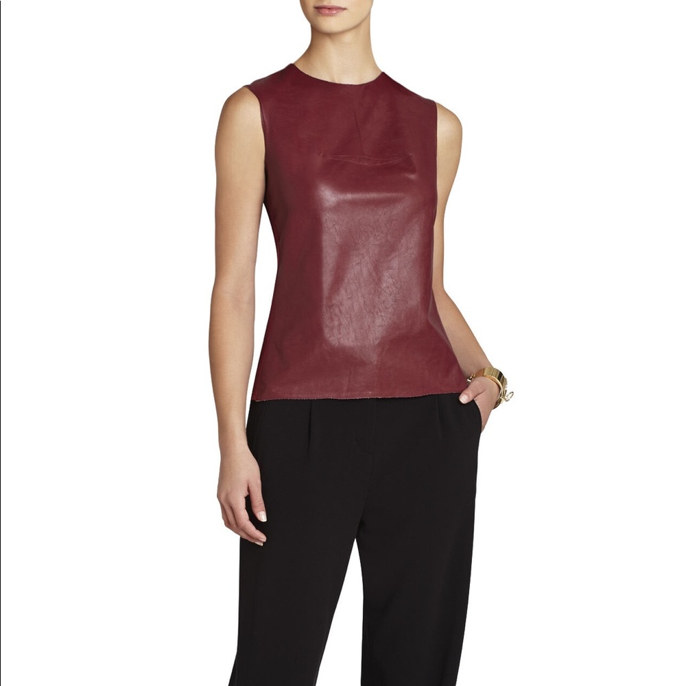 BCBG oxblood vegan leather top with back zip